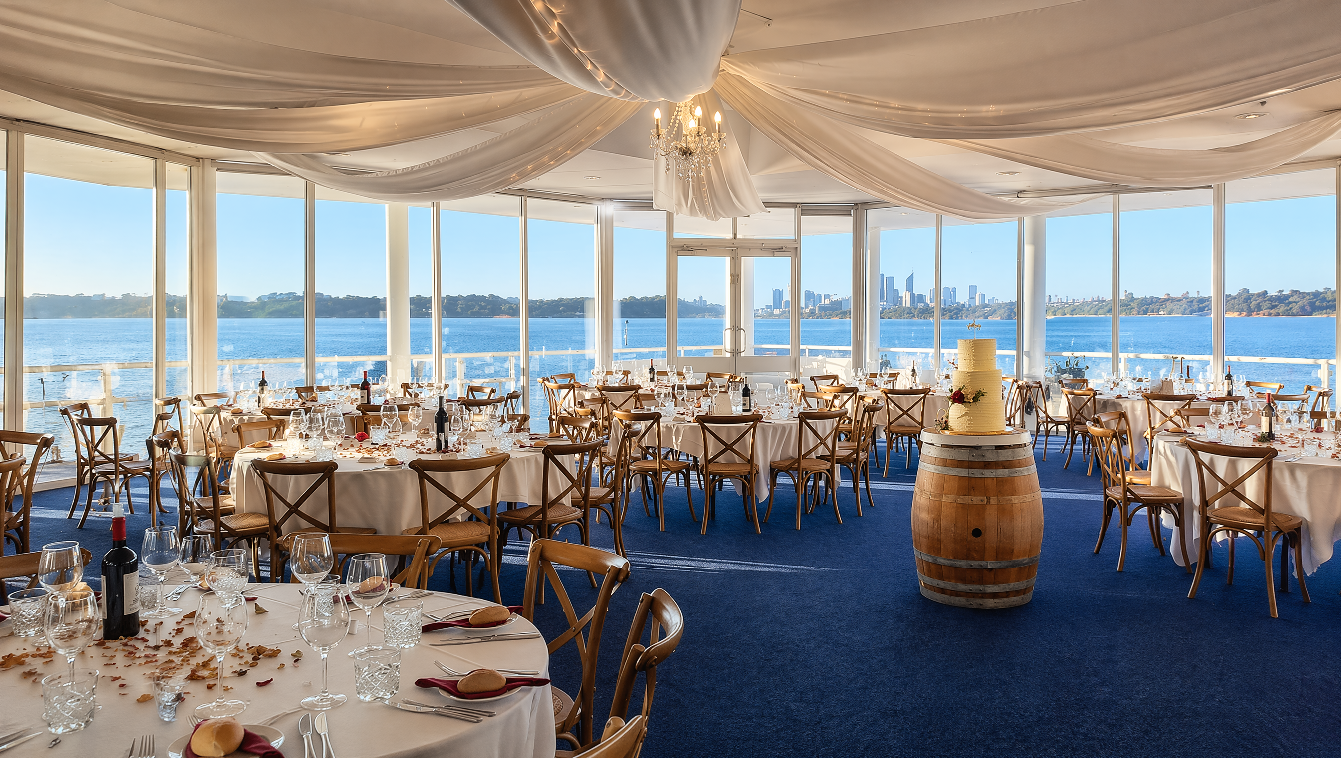 Terrace overlooking the Swan River and Perth skyline