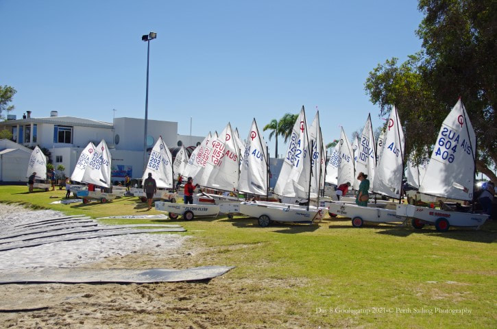 Dinghies rigged on the club lawn